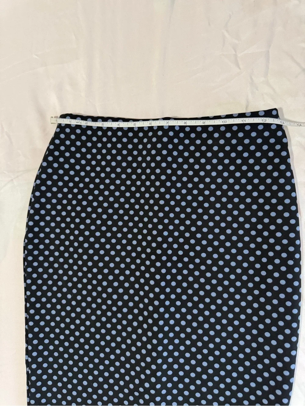 F&F Black Stretchy Midi Pencil Skirt with Light Blue Polka Dots Size S
